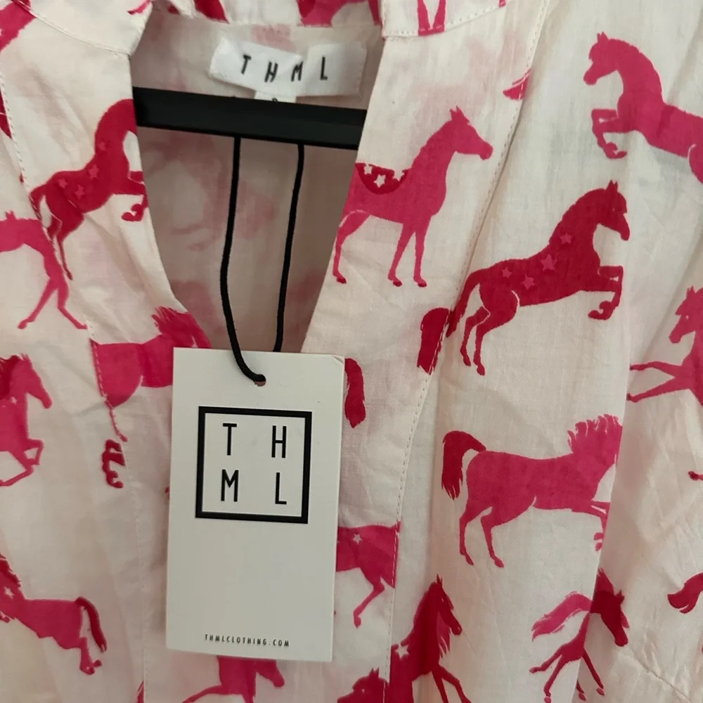 THML Pink and White Horse Print Mini Dress - Picture 8 of 12